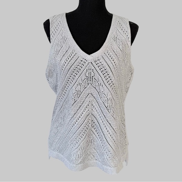 White House Black Market Metallic Cable Knit Sweater Vest Sleeveless - Picture 1 of 11